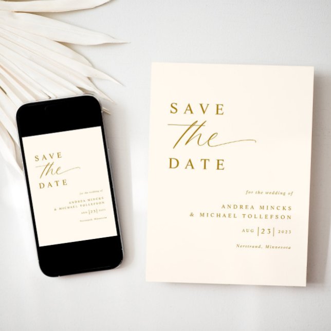 Reserve A Data Casamento Soft Romântico Creme e Dourado (Elegant Save the Date Wedding Download or Printed - Soft Romantic Cream and Gold)