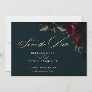 Reserve A Data Casamento sombrio gótico vermelho turquesa floral 