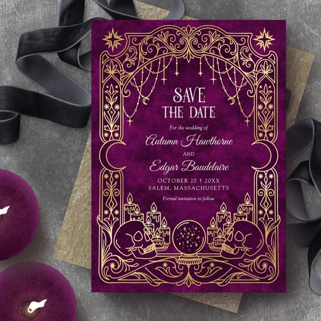 Reserve A Data Casamento Tardio Halloween Gótico Borgonha (Criador carregado)