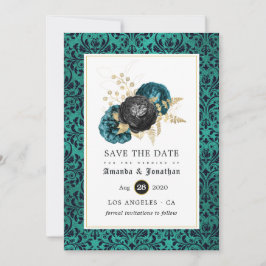 Reserve A Data Casamento Teal, Negro e Dourado Gótico Floral