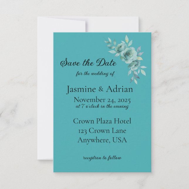 Reserve A Data Casamento Teal Whisper Blooms (Frente)