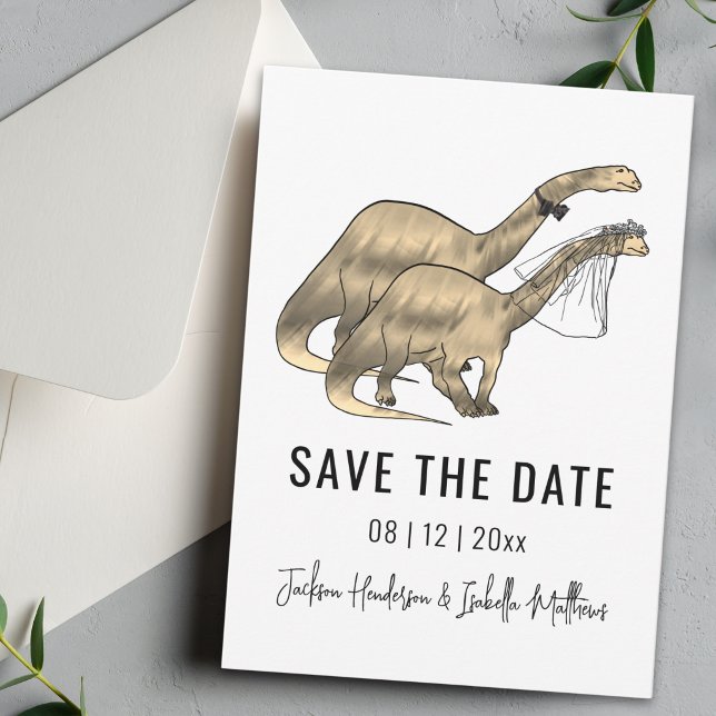 Reserve A Data Casamento Temático de Dinossauros (Simple Dinosaur wedding save the date card Watercolor brontosaurus dino bride and groom)