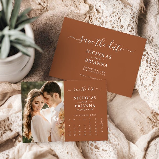 Reserve A Data Casamento Terracotta com Calendário Russo Moderno (Criador carregado)