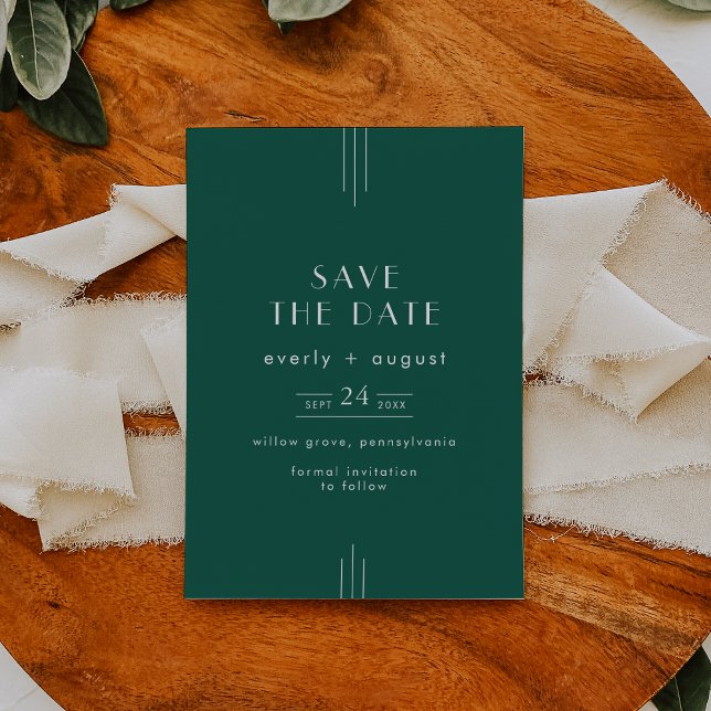 Reserve A Data Casamento Tom de Joia Art Déco Verde Esmeralda EVE (EVERLY Jewel Tone Art Deco Emerald Green Wedding Save The Date)
