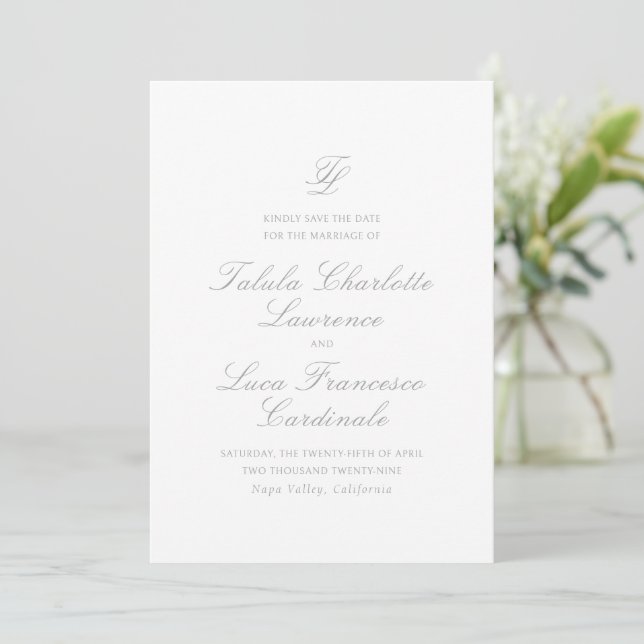 Reserve A Data Casamento Tradicional de Cinzas Elegante (Em pé/Frente)