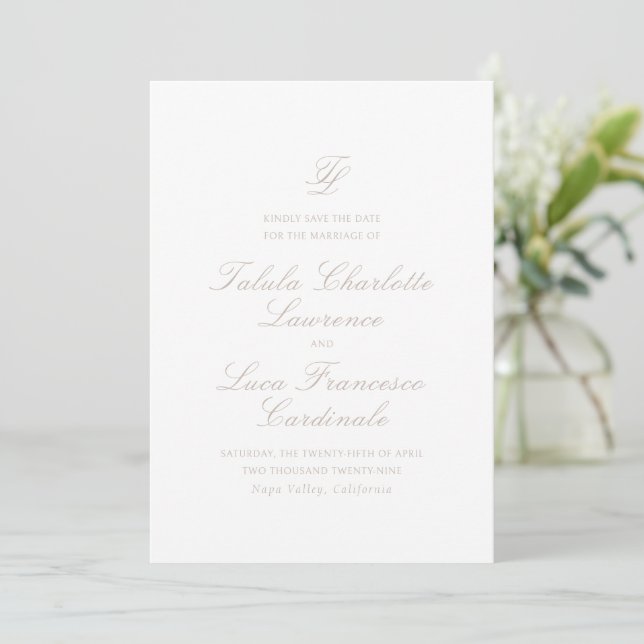 Reserve A Data Casamento Tradicional Neutral Elegante Sandy (Em pé/Frente)