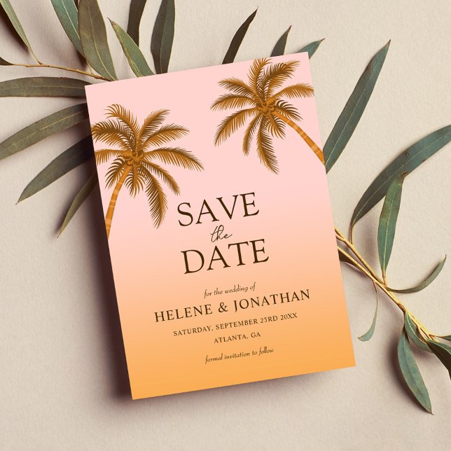 Reserve A Data Casamento Tropical de Destino de Praia de Palm Tre (Palm Tree Beach Destination Tropical Wedding Save The Date)