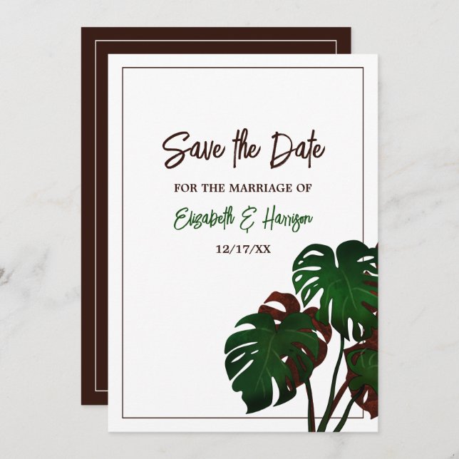 Reserve A Data Casamento Tropical de Monstera Beach (Frente/Verso)