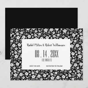 Reserve A Data Casamento Tropical Negro e Branco de Hibiscus