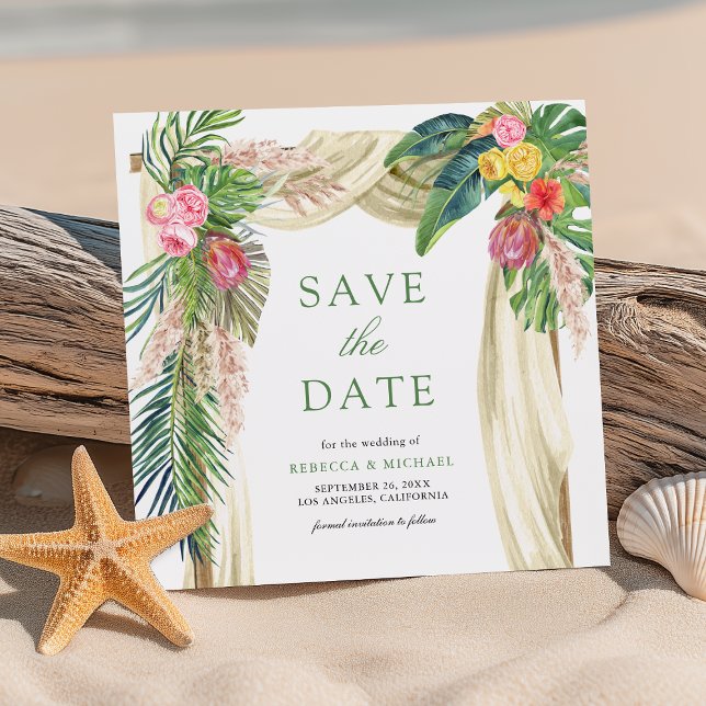 Reserve A Data Casamento Tropical Palm Beach Boho Pampas Arch (Criador carregado)