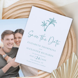 Reserve A Data Casamento Tropical Palm Tree Aqua Blue Beach