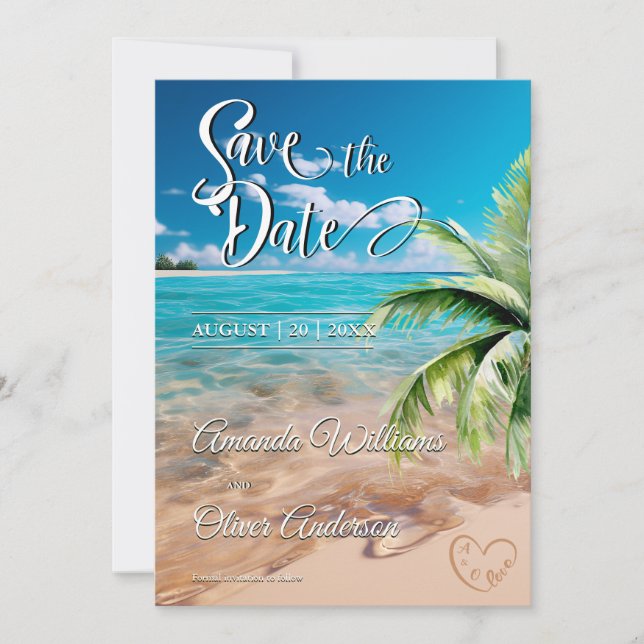 Reserve A Data Casamento Tropical Palm Tree Beach de Turquoise (Frente)