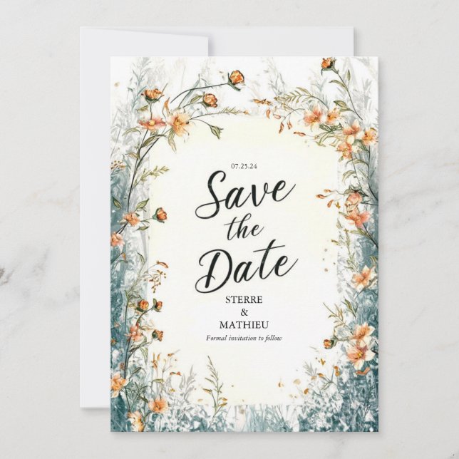 Reserve A Data Casamento Único de Flor Selvagem de Sangue (Frente)