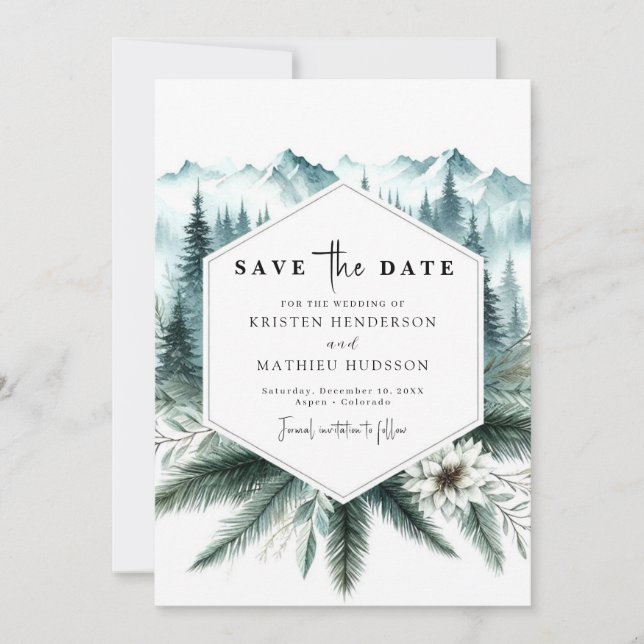 Reserve A Data Casamento Único de Montanha Florestal (Frente)