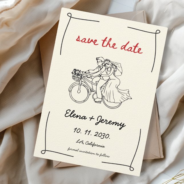 Reserve A Data Casamento Único De Motocicleta Timítica (Hand Drawn Wedding Save the Date Nothing Fancy just Love Motorcycle Bike Cute Whimsical Quirky)