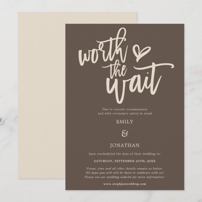 Reserve A Data Casamento Vale a Espera Script Creme Marrom (Frente/Verso)