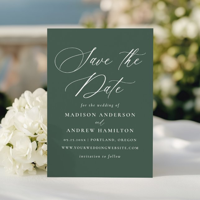 Reserve A Data Casamento Verde da Caligrafia Elegante Moderna (Criador carregado)