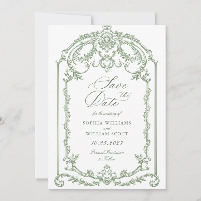 Reserve A Data Casamento Verde da Ornamentado Vitoriana Grace Flo (Frente)