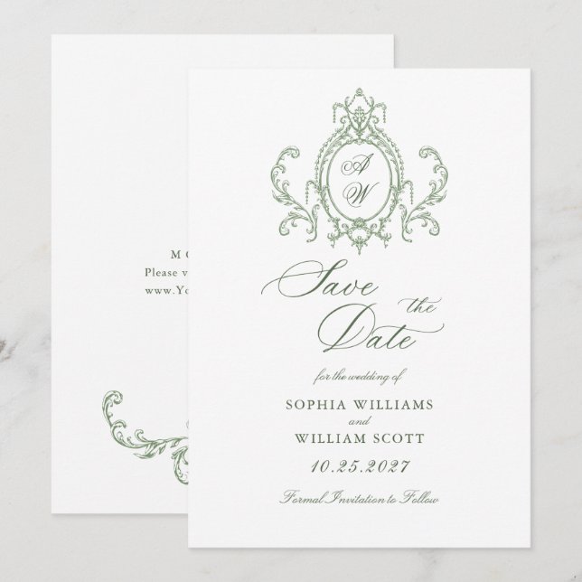 Reserve A Data Casamento Verde da Ornamentado Vitoriana Grace Flo (Frente/Verso)