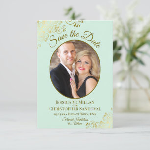 Reserve A Data Casamento verde de Neo Mint e Lace Dourado Elegant