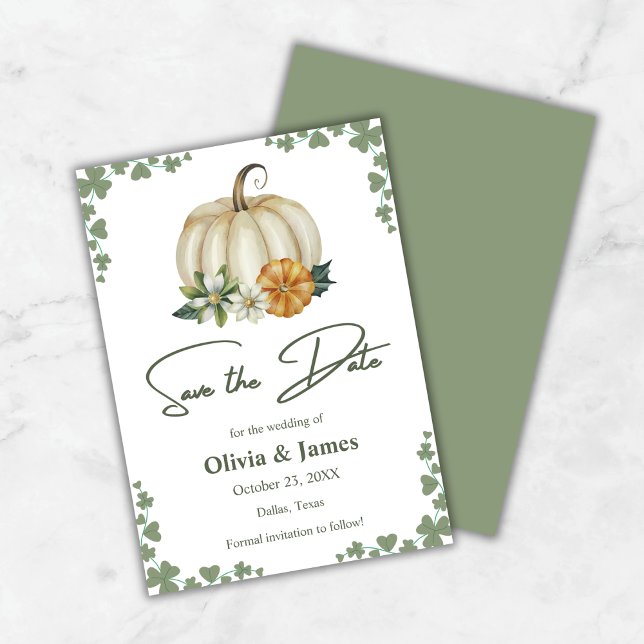 Reserve A Data Casamento Verde de Pumpkin Sage no Amor (Fall in Love Pumpkin Sage Green Wedding Save The Date Card )