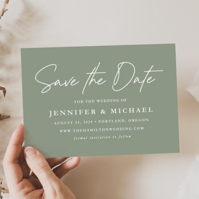 Reserve A Data Casamento Verde de Sage Script Casual (Criador carregado)