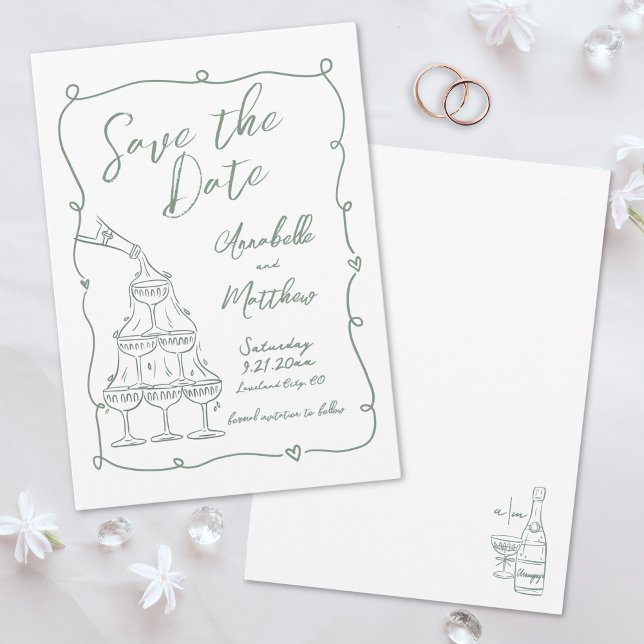 Reserve A Data Casamento Verde Desenhado à Mão com Toques Caprich (Whimsical Hand Drawn Green Wedding Save the Date )