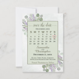Reserve A Data Casamento Verde do Calendário da Lavanda Eucalyptu