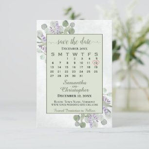 Reserve A Data Casamento Verde do Calendário da Lavanda Eucalyptu