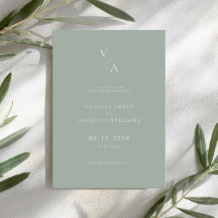 Reserve A Data Casamento Verde do Elegante Moderno Monograma