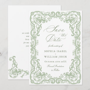 Reserve A Data Casamento Verde do Ornamentado Floral Sage