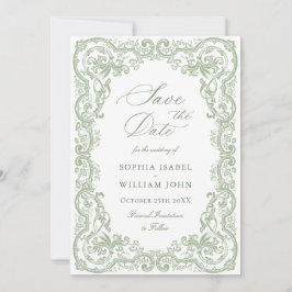 Reserve A Data Casamento Verde do Ornamentado Floral Sage