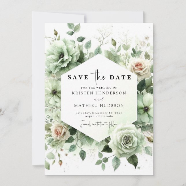 Reserve A Data Casamento Verde do Rustic Romance Sage (Frente)