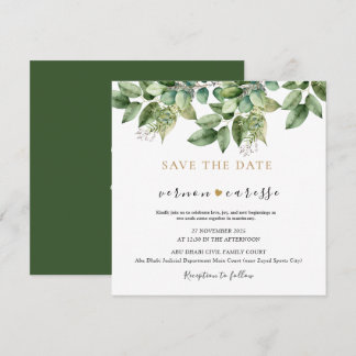 Reserve A Data Casamento Verde e Dourado de Folhagem Botânica Rús
