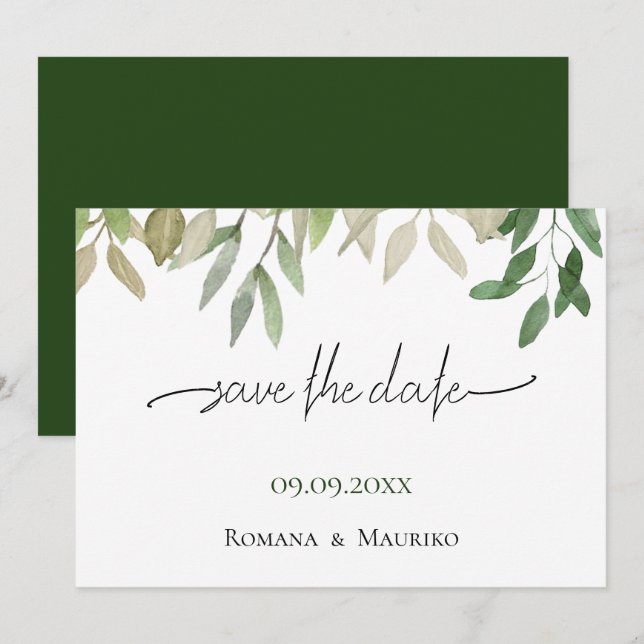 Reserve A Data Casamento Verde Elegante Bohemian (Frente/Verso)
