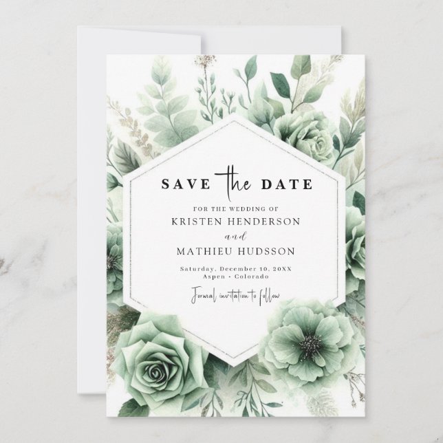 Reserve A Data Casamento Verde Elegante Boho Floral Sage (Frente)