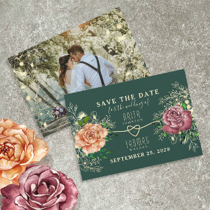 Reserve A Data Casamento Verde Esmeralda Floral Dourado