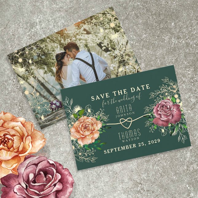 Reserve A Data Casamento Verde Esmeralda Floral Dourado (Criador carregado)