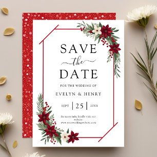 Reserve A Data Casamento Verde-Floral Branco-Vermelho Elegante