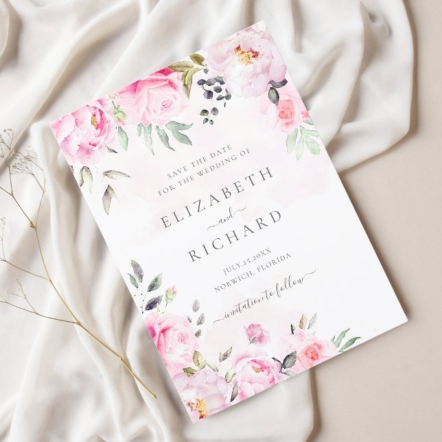 Reserve A Data Casamento Verde Floral Cor de Água Rosa Esbranquiç (Criador carregado)