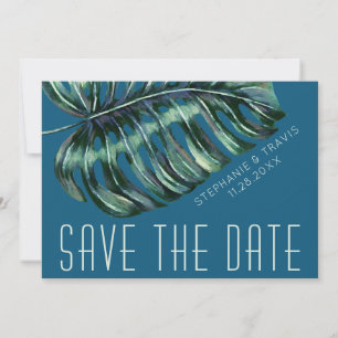 Reserve A Data Casamento Verde Folha de Mod Monstera e Azul Moody