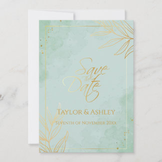 Reserve A Data Casamento Verde Menta e Dourado