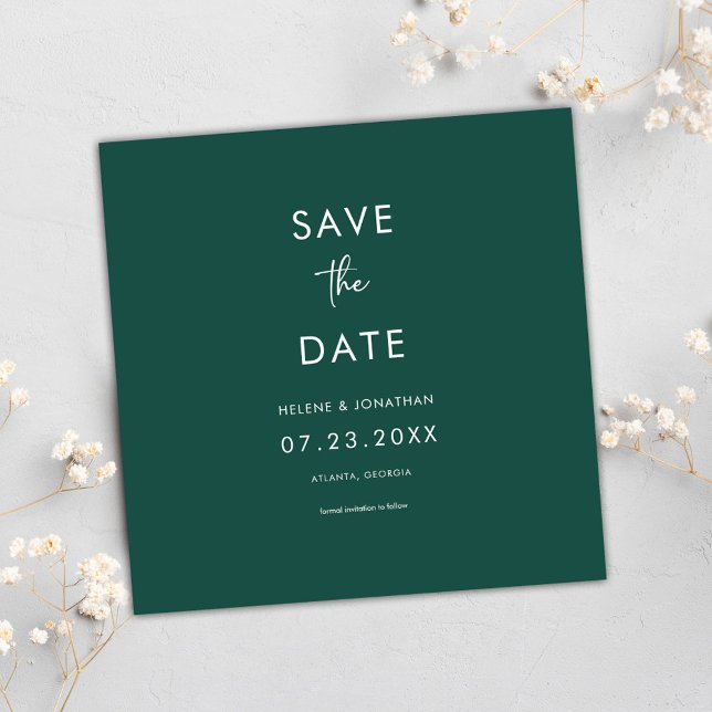 Reserve A Data Casamento Verde Mínimo de Emerald (Minimal Emerald Green Wedding Save The Date)