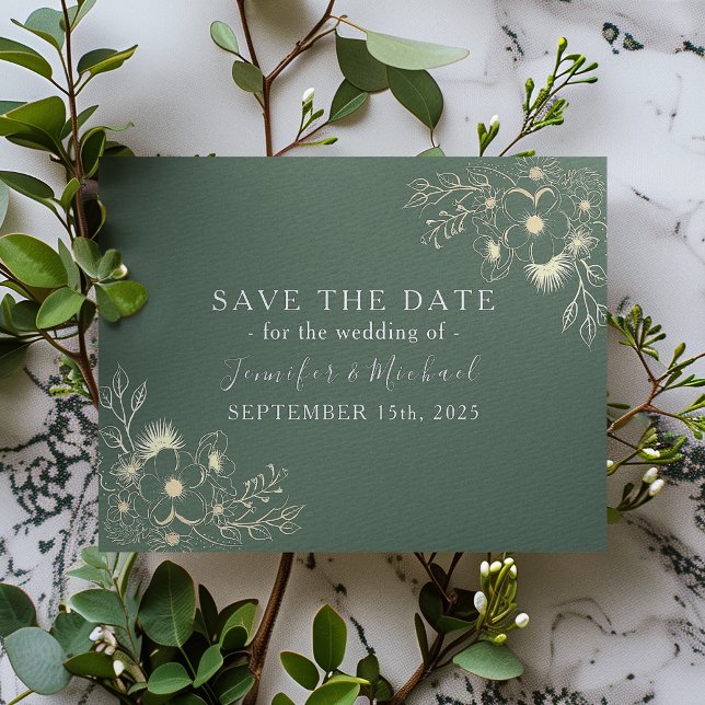 Reserve A Data Casamento Verde Oliva Romântico Salve a Data (Criador carregado)