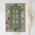 Reserve A Data Casamento Verde Poeira de Sage | Floral de Jardim<br><div class="desc">Anuncie seu dia especial com este elegante cartão de "save the date", apresentando flores em aquarela em tons de rosa, creme e neutro sobre um fundo verde cinza poeirento romântico. A paleta sombria, porém delicada, traz uma sensação calma e orgânica, perfeita para casamentos em jardim, rústicos, boho ou ao ar...</div>