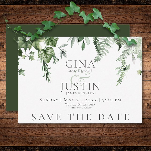 Reserve A Data Casamento Verde Rustic Ivy & Sage (Rustic Ivy & Sage Greenery Green Wedding Save The Date)