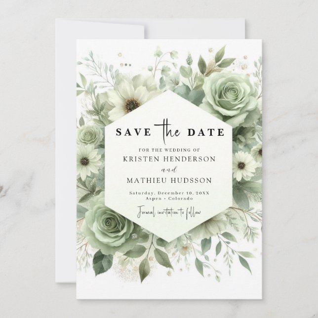 Reserve A Data Casamento Verde Rustic Watercolor Classic Sage (Frente)