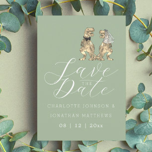 Reserve A Data Casamento Verde Sage com Tema de Dinossauro