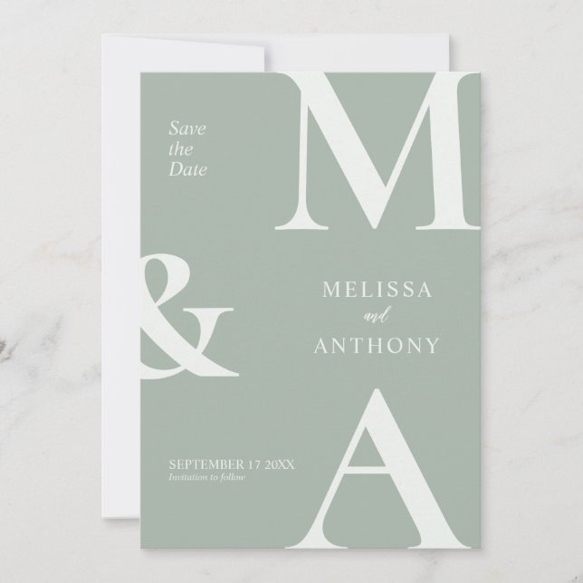 Reserve A Data Casamento Verde Sage Minimalista Moderna Salvar a  (Frente)