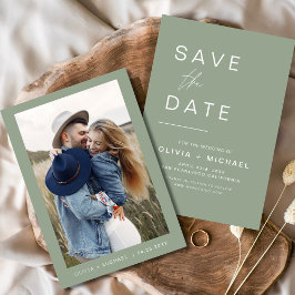 Reserve A Data Casamento Verde Sage Save the Date Foto Minimalist